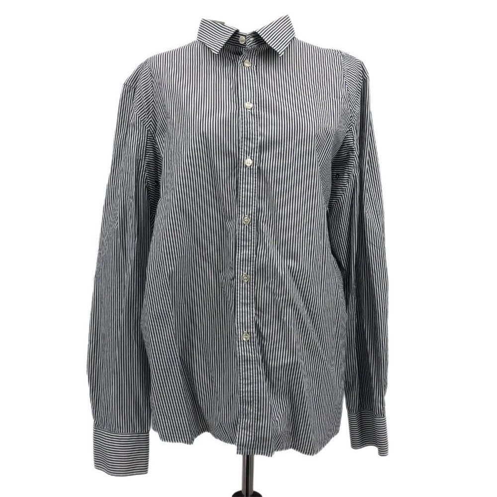 Filippa K White and Gray Striped Button-Up Shirt | Size XXL